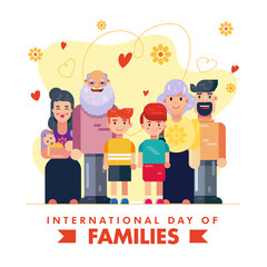 Wall Mural - International Day Of Families 15 May smiling family heart background flat illustration design vector