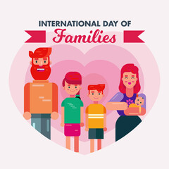 Wall Mural - International Day Of Families 15 May, family dad mom son daughter love heart illustration design