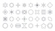 © Your Local Llamacorn - Minimalist geometric linear elements, brutalism shapes, abstract bauhaus forms. Simple star and flower shape, basic form, trendy modern outline graphic element vector set