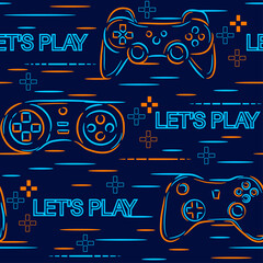 Aufkleber - Seamless abstract pattern with colorful silhouettes joystick game. Background for boys.