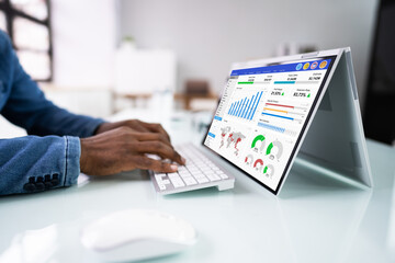 Poster - African Businessman Using Analytics Data KPI Dashboard