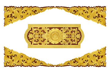 Wall Mural - Pattern of wood carve frame gold paint for decoration on white background with clipping path include for design usage purpose.