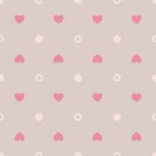 Vector Seamless Pattern Pastel Polka Dots Donut Circles With Pink Hearts