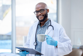 Poster - I have a passion for what I do. Shot of a male doctor holding a hot beverage and a clipboard.