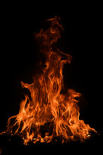 Fire Flame Isolate On Black Background. Burn Flames, Abstract Texture. Art Design For Fire Pattern, Flame Texture.