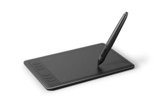 Professional graphics tablet with digitized pen isolated on white. 3d rendering
