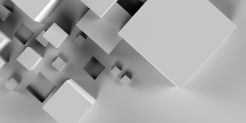 Leinwandbilder - 3D render. Diagonal composition of white cubes of different sizes on a white background