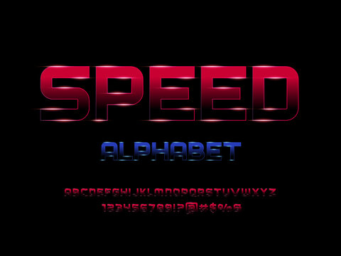 Speed racing style alphabet design with uppercase, numbers and symbol
