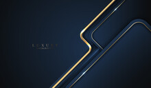 Abstract Blue Geometric With 3D Golden Lines On Dark Blue Background Luxury Style