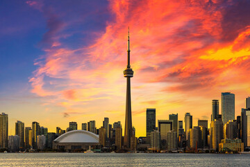 Canvas Print - Toronto and CN Tower at sunset