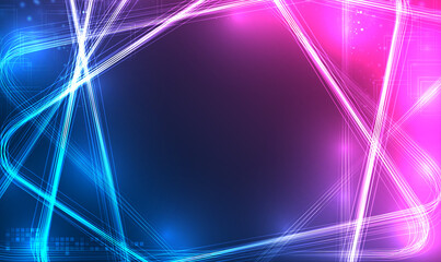 Poster - Abstract futuristic background with glowing light effect. Futuristic Sci-Fi Abstract Blue And Purple Neon Light Shapes. Ultraviolet neon glowing lines formed geometric pattern. Vector illustration.
