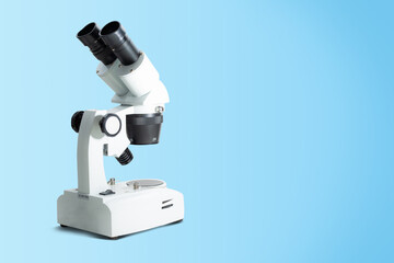 Poster - stereoscopic microscope. medical, health and biological concept. using the microscope for research, 