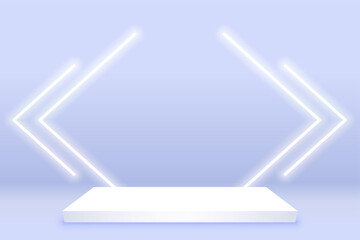 Wall Mural - realistic podium display with neon white lights