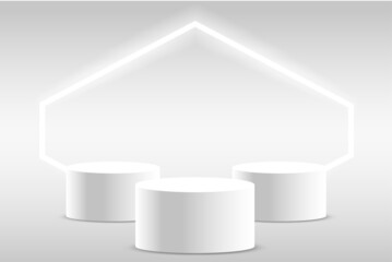 Wall Mural - 3d podium platforms for product display with neon lights