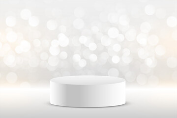 Wall Mural - realistic white studio podium display background with bokeh lights