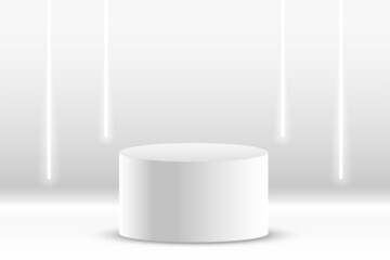 Wall Mural - 3d white podium studio background with neon lights