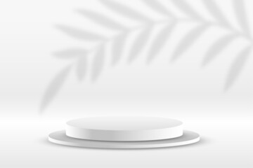 Wall Mural - podium display mockup white background with leaves shadow