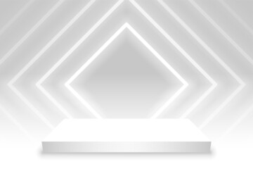 Wall Mural - square podium platform with neon lights white background