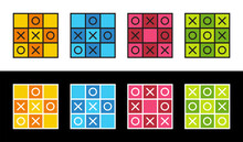 Tic Tac Toe Icons Collection, Noughts And Crosses Game Icon Set - Vector