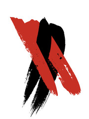 Poster - Red and black ink brush strokes, abstract two grunge brushstrokes crossing one another
