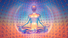 3d Illustration A Lot Of Meditators Around One Enlightened