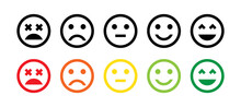 Feedback Emoji Icon Set. Set Of Facial Expression Sentiment Icons For Customer Or Client Feedback Review