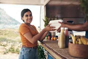 Wall Mural - Ive been thinking about this all week. Shot of a customer receiving their food order.