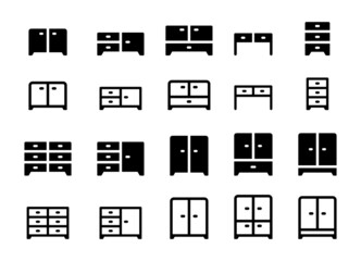 Poster - Furniture icon set. Containing cupboard, wardrobe, drawer and cabinet icon isolated on white background.