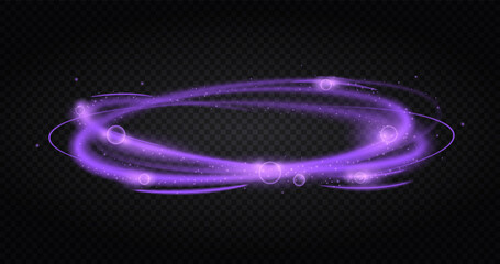 Wall Mural - luminous rings of fire. violet bright ring, graphic element for website. flash on dark transparent b