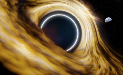Wall Mural - black hole and stars and earth in background