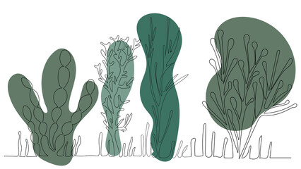 Wall Mural - algae drawing in one continuous line, isolated vector