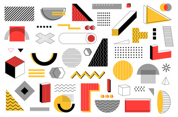 Poster - Memphis shapes. Abstract geometric elements. Minimal hipster colorful polygon forms collection. Isolated triangles or squares. Simple lines and dots. Vector Bauhaus retro figures set