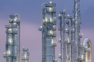 Fractionating towers at a petrochemical plant.