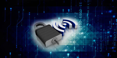Aufkleber - 3d illustration WiFi symbol with lock
