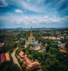 Aerial view of Buu Long Pagoda in Ho Chi Minh City. A beautiful buddhist temple hidden away in Ho Chi Minh City at Vietnam.