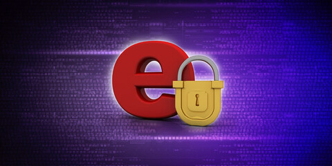 Poster - 3d rendering E-mail symbol with lock. Internet security concept