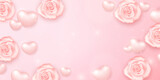 Botanic garden pink rose flower and 3D love heart