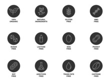 Allergen Free Icons Set. Common Allergens. Dietary Allergens Icons. Vector Illustration.