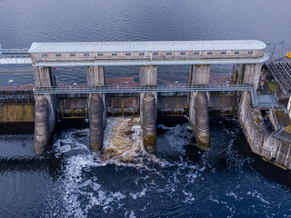 View of the dam on the River Shannon of O'Briensbridge, April,02,2022