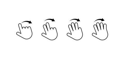 Aufkleber - Gesture swipe icon, hand flick with one two and three pointer fingers. Sensory touch drag symbol collection.