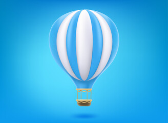 Poster - Blue and white air balloon icon on blue background. 3d vector illustration