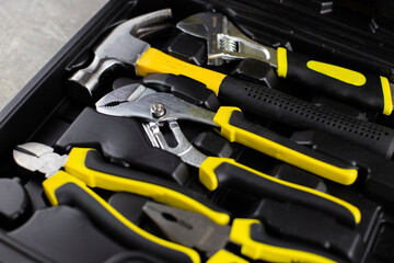 various tools stand in a box in their places