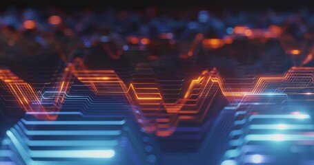 Aufkleber - Blue and orange digital cyberspace and data network connections motion graphic concept. Big data, machine learning, artificial intelligence, virtual reality, high speed network, computer. 4K loop