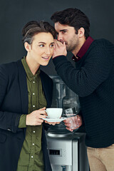 Aufkleber - Coffee and gossip go together so well. Cropped shot of two colleagues gossiping by the water cooler during a coffee break.