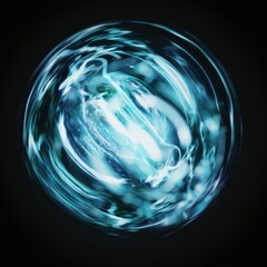 Poster - blue glowing energy, plasma ball on black background. 3d render