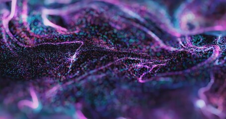 Poster - abstract purple bokeh waves with neon sparkles effect, flare swirls with shine glowing and glitterin