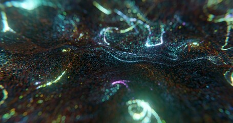 Poster - abstract background with colorful light line and particles flowing on black background and bokeh. sw