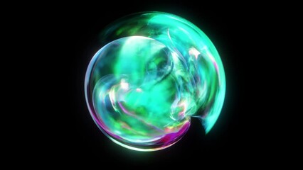 Poster - abstract glowing sphere on dark background. a glass glossy blue and green bubble. neon illuminated p