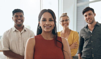 Sticker - I stand by my team. Portrait of a young businesswoman standing in an office with her colleagues in the background.