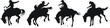 Vector silhouettes of a rodeo cowboy riding a bucking bronc. A saddle bronc rider and a bareback bronc rider.